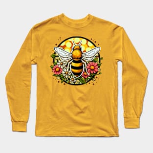 Honeybee With Spring Flowers Long Sleeve T-Shirt